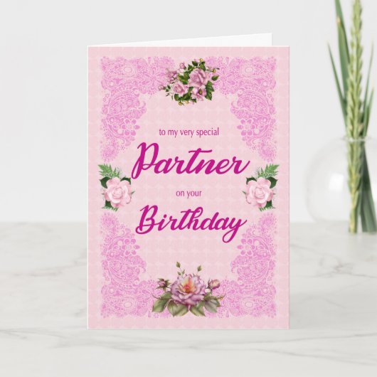 De Dag van de Partner met de Roze Kaart van Rozen (Voorkant)