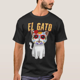 De Dag van Dode Schattige Suiker Schedel Kat Dia d T-shirt