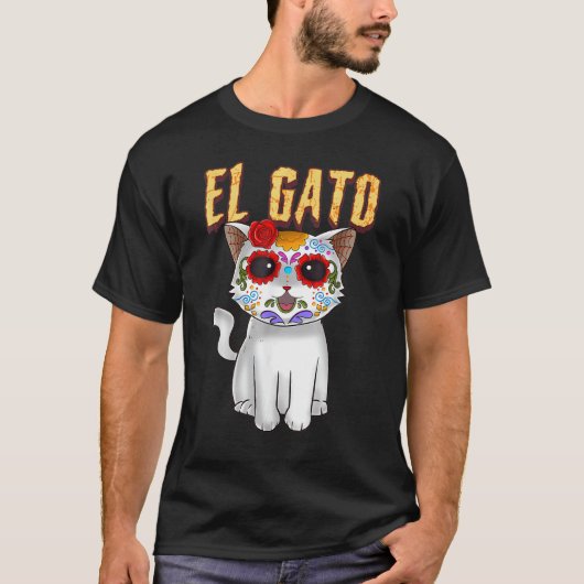 De Dag van Dode Schattige Suiker Schedel Kat Dia d T-shirt (Voorkant)