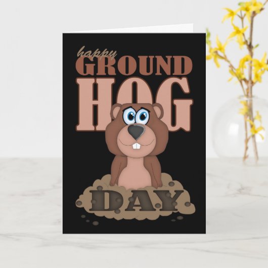 De Dag van Groundhog met Leuke Cartoon Groundhog Kaart (Gele Bloem)