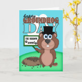 De Dag van Groundhog met Leuke Cartoon Groundhog Kaart (Gele Bloem)