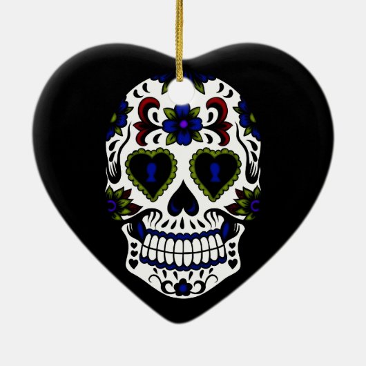 De Dag van Grunge van Dode Blauw & Rood Keramisch Ornament (Achterkant)