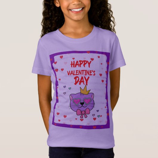 DE DAG VAN HAPPY VALENTINE MET CUTE CAT T-SHIRT (Voorkant)