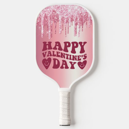 DE DAG VAN HAPPY VALENTINE PINK GLITTER DRIP CUSTO PICKLEBALL PADDLE (Voorkant)