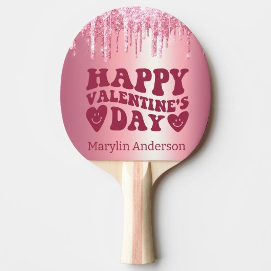 DE DAG VAN HAPPY VALENTINE PINK GLITTER DRIP CUSTO TAFELTENNISBATJE (Voorkant)