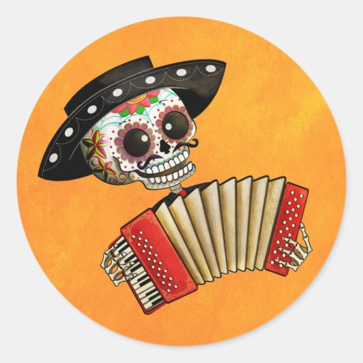 De dag van het dode skelet El Mariachi Ronde Sticker (Voorkant)