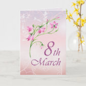 De dag van internationale vrouwen, roze bloemen kaart (Gele Bloem)