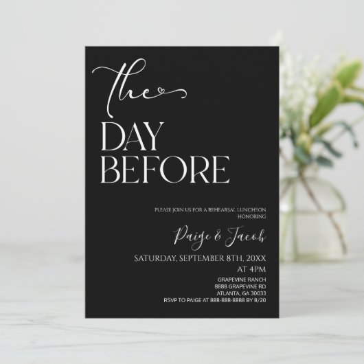 De dag voor bruiloft repetitie lunch kaart (Staand voorkant)