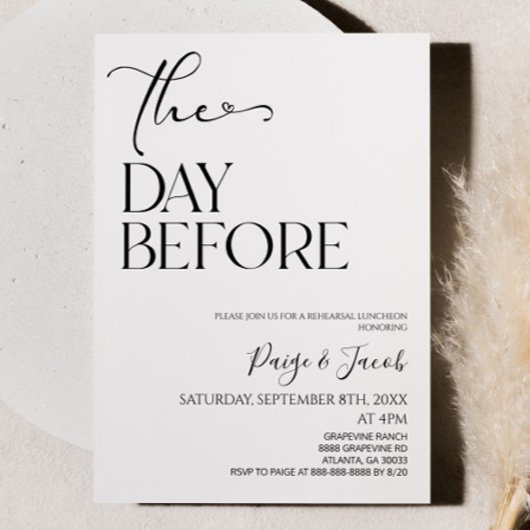 De dag voor bruiloft repetitie lunch kaart