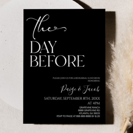 De dag voor bruiloft repetitie lunch kaart