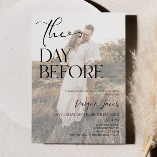 De dag voor bruiloft repetitie lunch kaart