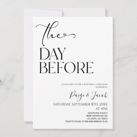 De dag voor bruiloft repetitie lunch kaart (Voorkant)