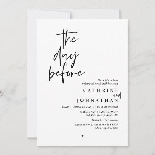 De dag voor de bruiloft, repetitie lunch kaart (Voorkant)