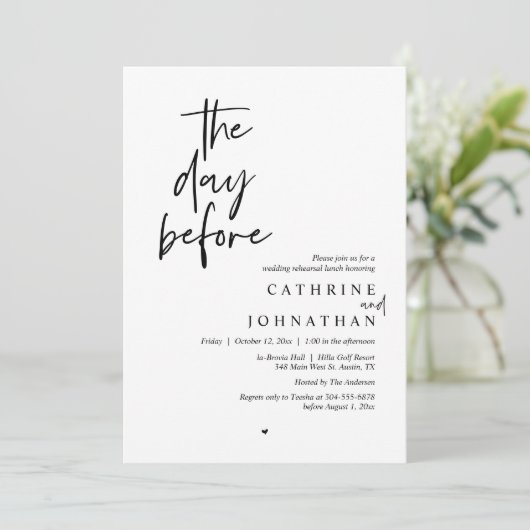 De dag voor de bruiloft, repetitie lunch kaart (Staand voorkant)