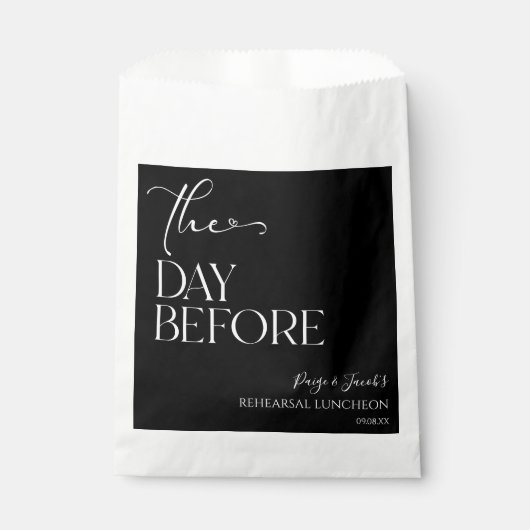 De dag voor de minimale bruiloft repetitie lunch bedankzakje (Voorkant)