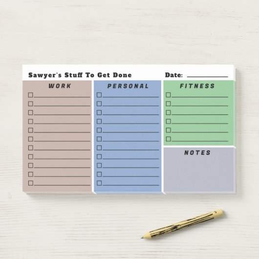 De dagelijkse planningschecklists van Blue Green B Post-it® Notes (Op bureau)