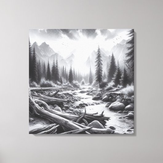 De dageraad breekt uit over de met dennen bedekte canvas afdruk (Voorkant)