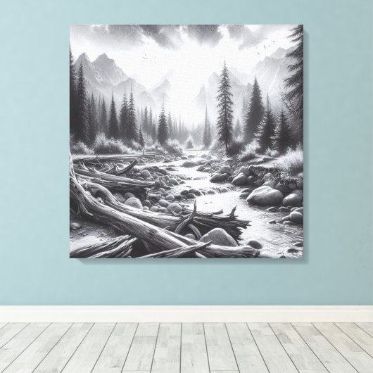 De dageraad breekt uit over de met dennen bedekte canvas afdruk (Insitu (Houten vloer))