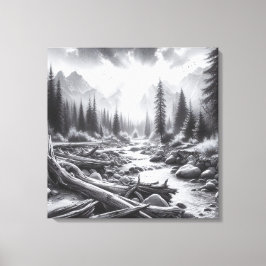 De dageraad breekt uit over de met dennen bedekte canvas afdruk