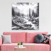 De dageraad breekt uit over de met dennen bedekte canvas afdruk (Insitu (Woonkamer))