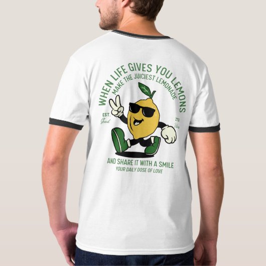 DE DAGFUNNY LEMON PUN RETRO MASCOT VERSNELLEN T-SHIRT (Achterkant volledig)