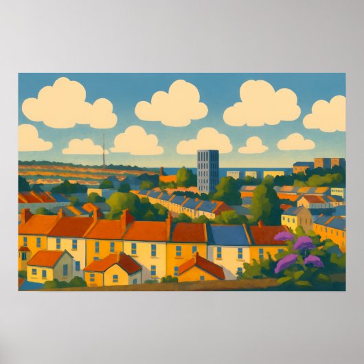 De daken van Brighton & Hove – Whimsical Townscape Poster (Voorkant)
