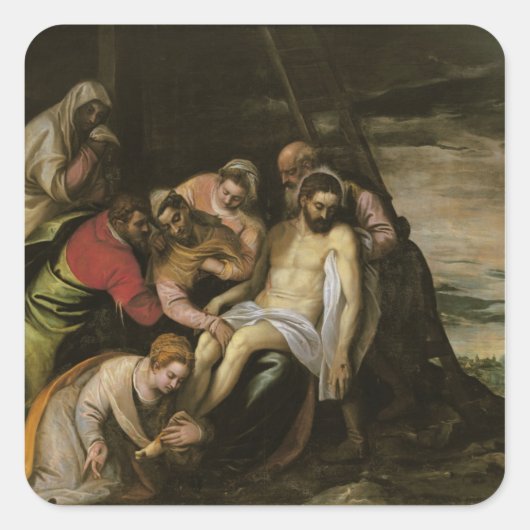 De daling van het Kruis Vierkante Sticker (Voorkant)