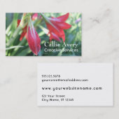 De Dalingen van het water op Rode Daylilies Foto, Visitekaartje (Voorkant / Achterkant)