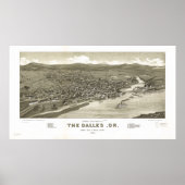 De Dalles Oregon 1884 Antiek panoramische kaart Poster (Voorkant)