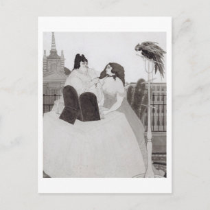 De Dame aan de kleedtafel (inkt en was) Briefkaart