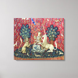 De Dame en de Eenhoorn, Zicht Canvas Afdruk