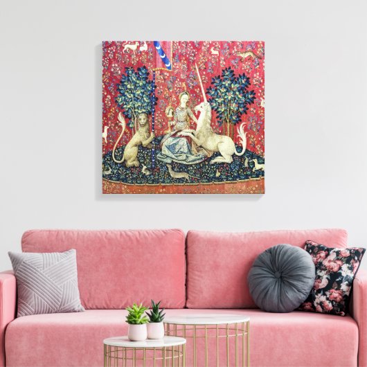 De Dame en de Unicorn. Canvas Afdruk (Insitu (Woonkamer))
