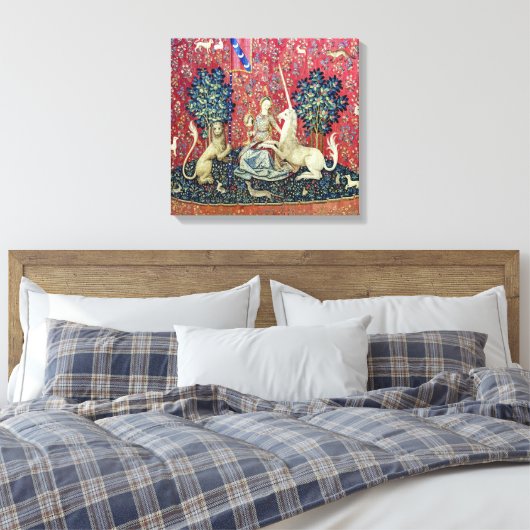 De Dame en de Unicorn. Canvas Afdruk (Insitu (Slaapkamer))