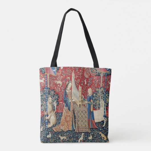 De Dame en de Unicorn, Hoorzitting Tote Bag (Achterkant)