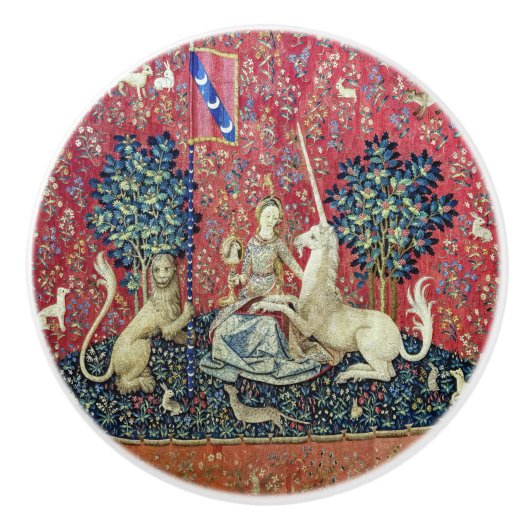 De Dame en de Unicorn. Keramische Knop (Voorkant)