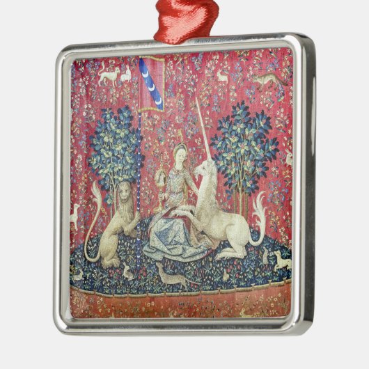 De Dame en de Unicorn. Metalen Ornament (Links)