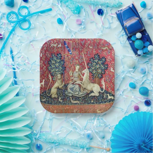 De Dame en de Unicorn. Papieren Bordje (Feest)