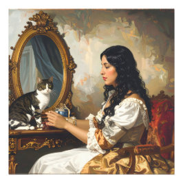 De Dame en Haar Kat – Een Tijdloos Victoriaans Por Foto Afdruk