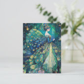 De dame in de blauwe pauw fantasie jurk briefkaart (Staand voorkant)