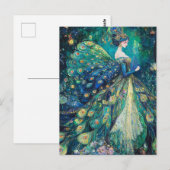 De dame in de blauwe pauw fantasie jurk briefkaart (Voorkant / Achterkant)