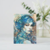 De dame in de stad met blauw haar briefkaart (Staand voorkant)