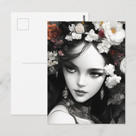 De dame met bloemen in haar Briefkaart (Voorkant / Achterkant)