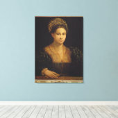 De dame met de Groene Turban Canvas Afdruk (Insitu (Houten vloer))