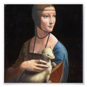 De dame met de weel van Leonardo da Vinci rena Foto Afdruk