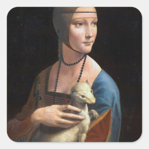 De dame met de weel van Leonardo da Vinci rena Vierkante Sticker