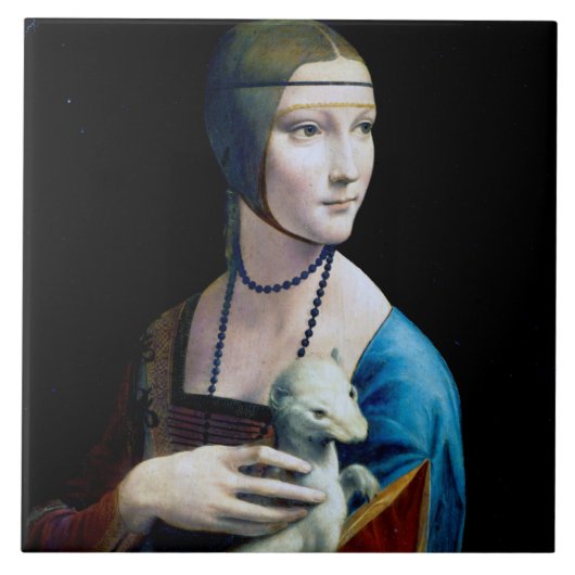 De Dame met een Ermine, Leonardo da Vinci Tegeltje (Voorkant)
