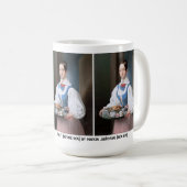 De dame met ontbijt op een dienblad koffiemok (Voorkant rechts)