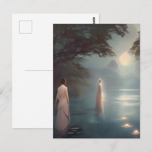 De Dame van de Digitale Kunst van het Meer Briefkaart (Voorkant / Achterkant)