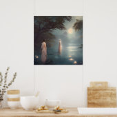 De Dame van de Digitale Kunst van het Meer Poster (Keuken)