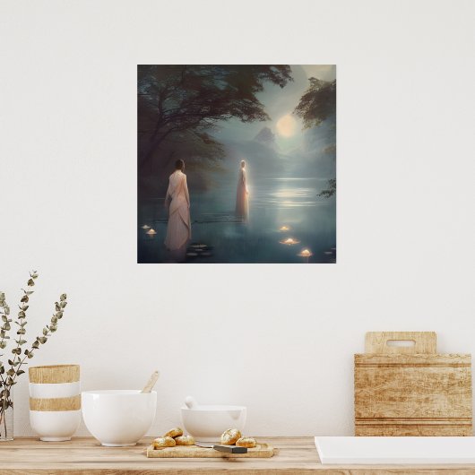 De Dame van de Digitale Kunst van het Meer Poster (Keuken)